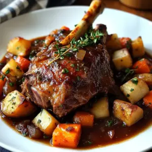 Red Wine Braised Lamb Shank with Root Vegetables