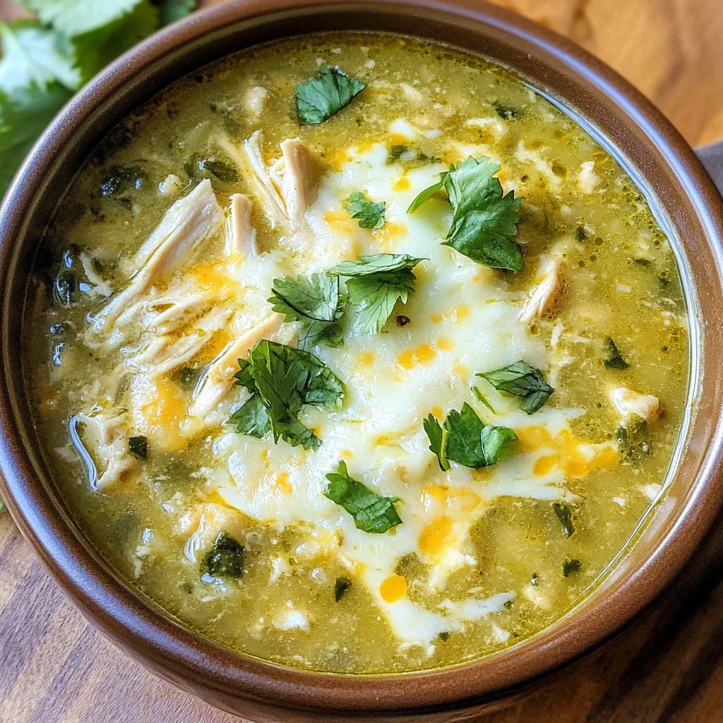 Green Chicken Enchilada Soup - Creamy and Cheesy!