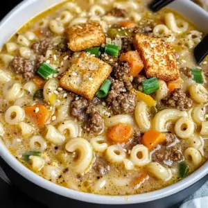 One Pot Macaroni Cheeseburger Soup