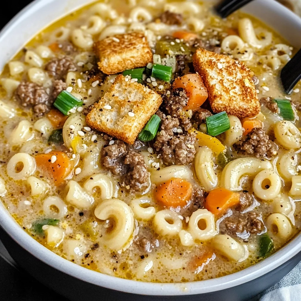 One Pot Macaroni Cheeseburger Soup