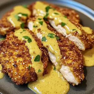 Crispy Pretzel Crusted Chicken with Cheddar Mustard Sauce Recipe