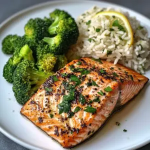 Lemon-Garlic Salmon with Broccoli & Herbed Rice