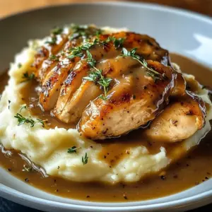 Chicken and Garlic Gravy with Cheesy Mashed Potatoes