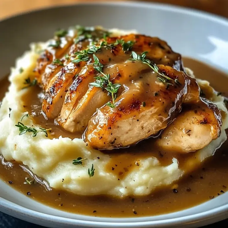 Chicken and Garlic Gravy with Cheesy Mashed Potatoes