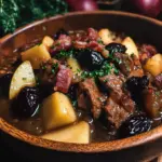 beef Stew with Turkey Bacon, Apples, and Prunes