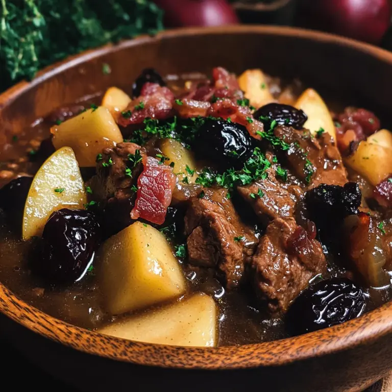 beef Stew with Turkey Bacon, Apples, and Prunes