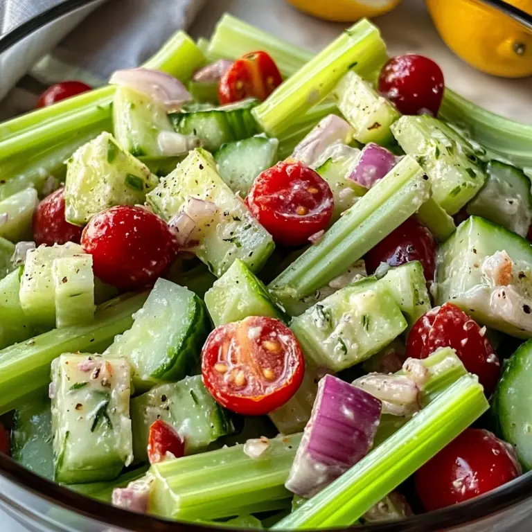 Celery Salad with Cherry Tomatoes, Cucumber, and Lemon Dressing Recipe