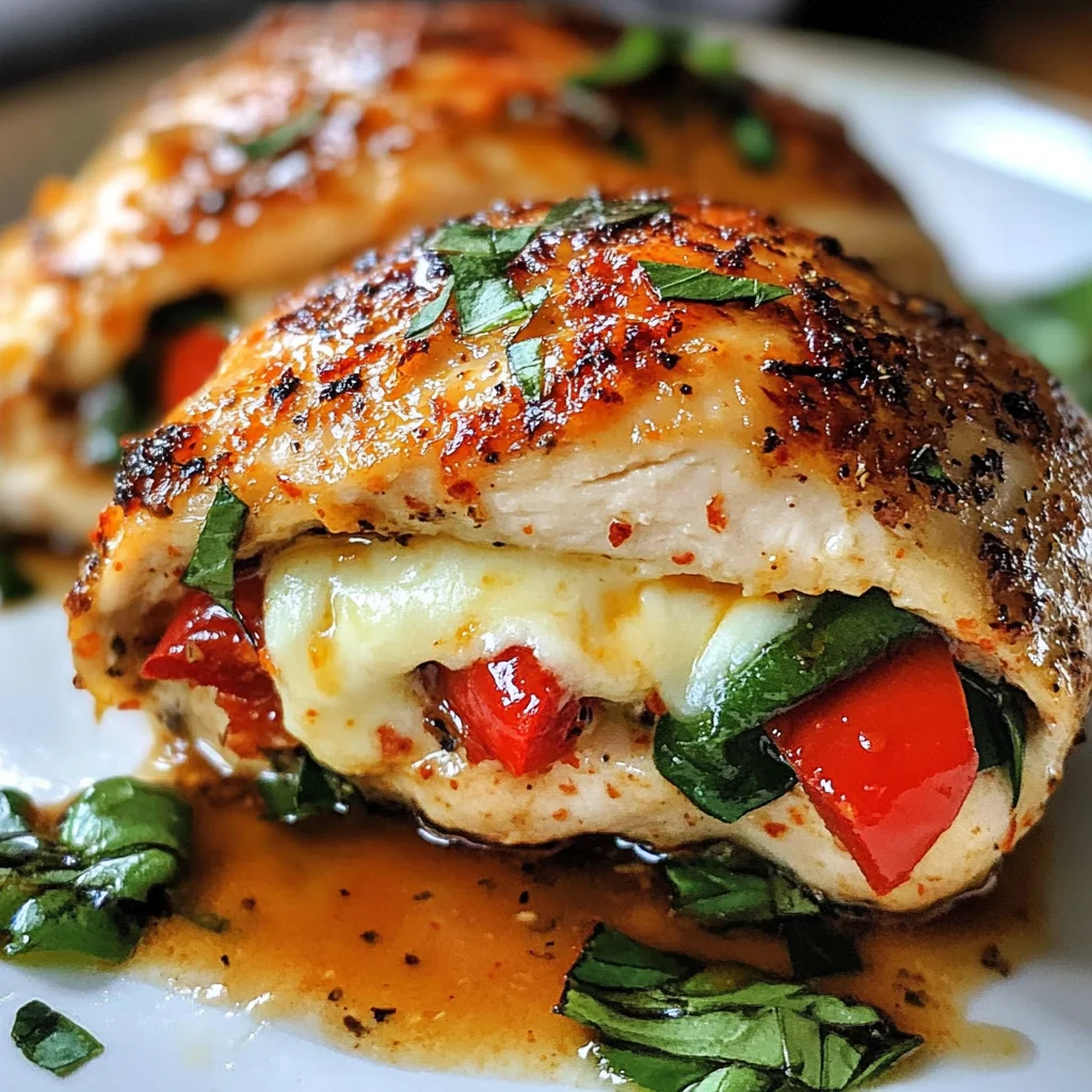 Roasted Red Pepper Mozzarella Stuffed Chicken