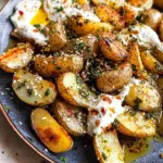 Crispy Oregano Roasted Potatoes with Creamy Feta Sauce