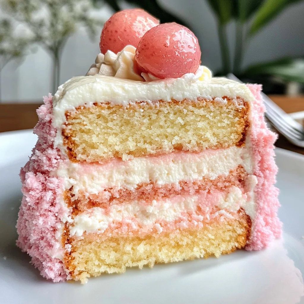 Lychee Cake With Pink Biscuits